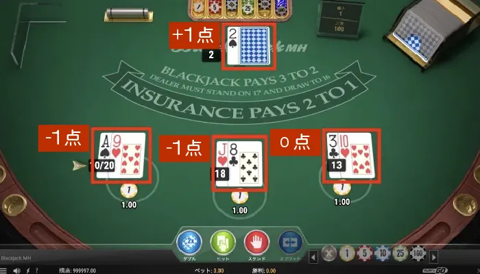 ブラックジャックのプレイ画面1