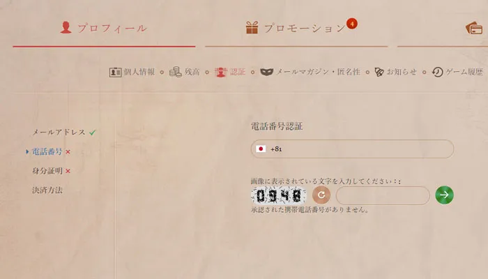 ジョイカジノの登録画面5