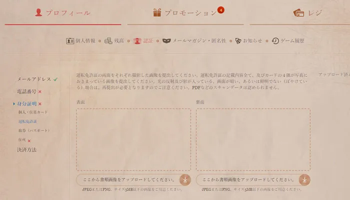 ジョイカジノの登録画面6